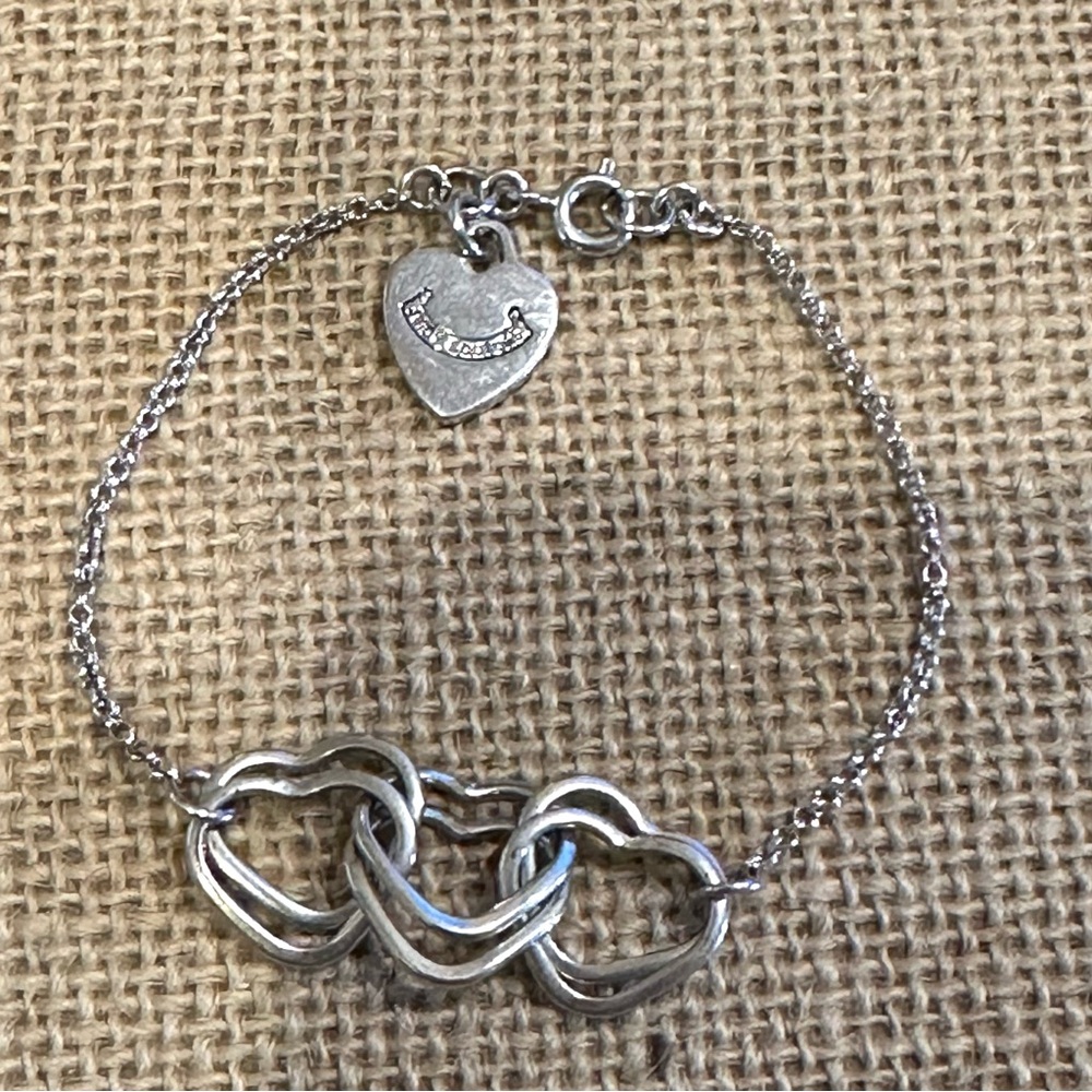 Juicy Couture Triple Heart Bracelet silver tone w/ heart logo charm